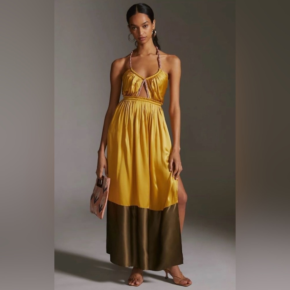 Anthropologie silk color-block maxi dress